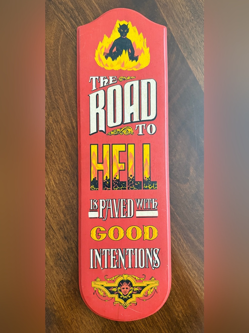 Vtg MCM Hand painted Wall/Bar Plaque Sign Yorkraft Inc 1969 Devil Road To Hell